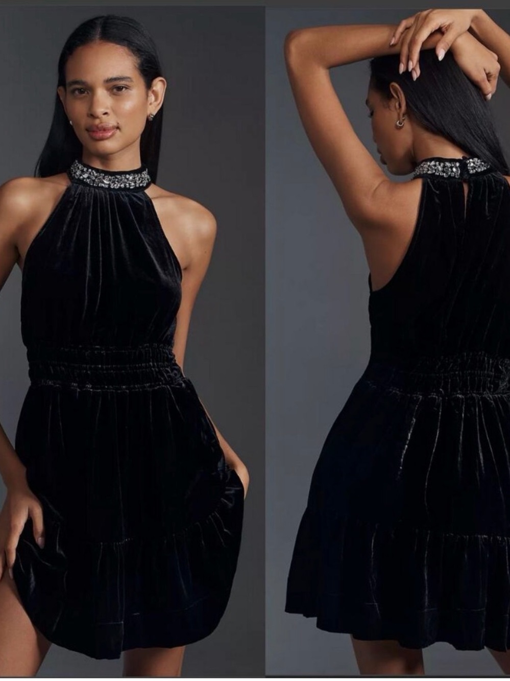 Anthropologie Black Velvet Jewel-Neck Sleeveless Dress 1X